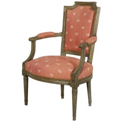 Antique French Directoire Green-Painted Fauteuil