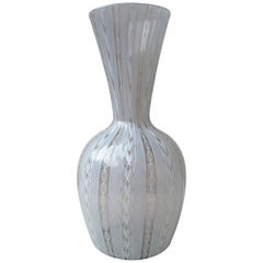 Venini Murano Glass Vase, "Latticino Work" Three Lines Acid Stamp