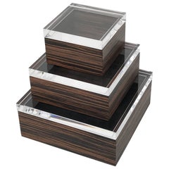 Set of Three Macassar Ebony and Lucite Jewelry Boxes