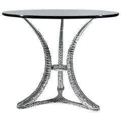 Iconic Aluminum Tusk Table with Glass Top by Arthur Court, circa 1970s