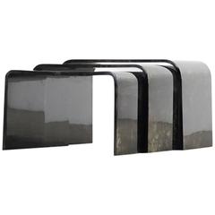 Unique Aldo Tura Nesting Tables Black Goatskin