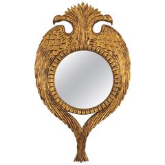 Unique Hollywood Regency Carved Giltwood Bird Mirror, Spain, 1960s
