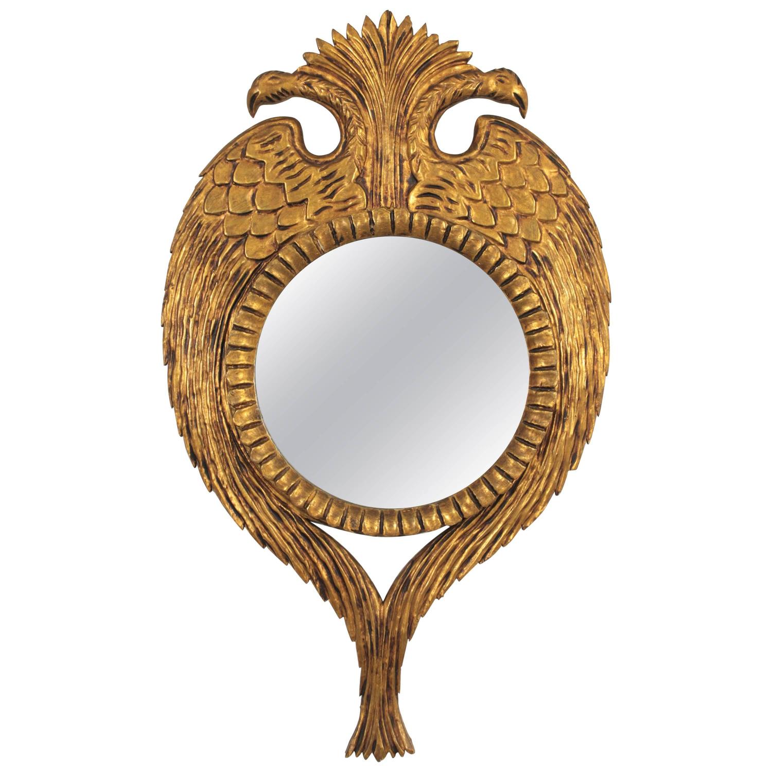 Unique Hollywood Regency Carved Giltwood Bird Mirror, Spain, 1960s For