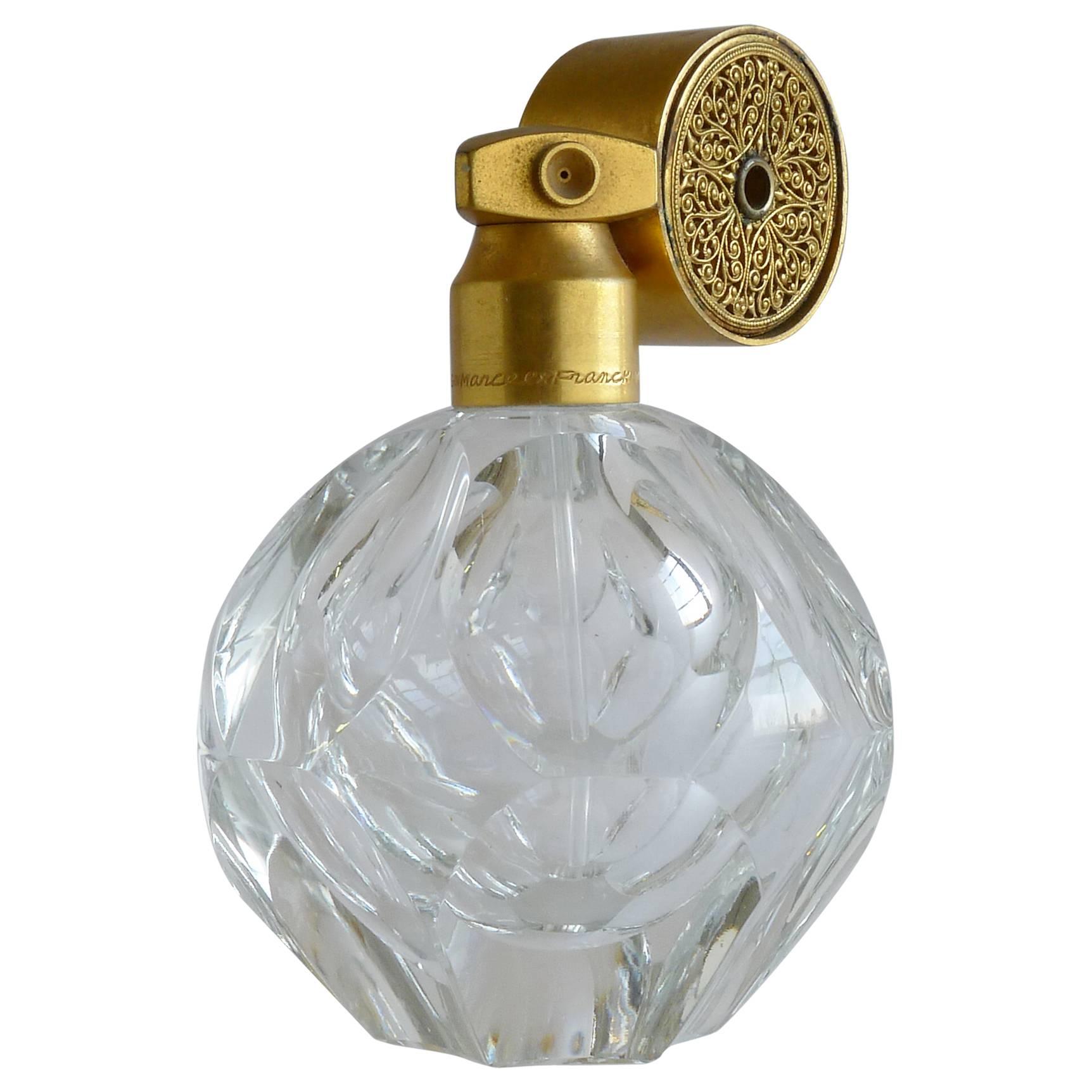Glass and Gilt Metal Perfume Bottle, Art Deco For Sale