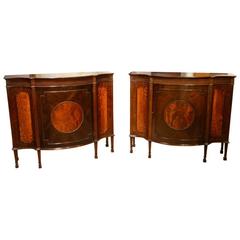 Good Pair of Mahogany and Satinwood Chippendale Revival Antique Side Cabinets