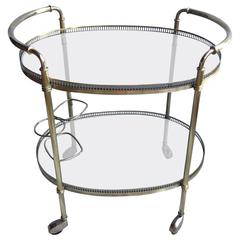 Vintage French Brass Oval Drinks Trolley or Bar Cart