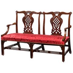 Antique George III Chippendale Period Carved Mahogany Chair Back Settee