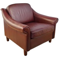 Retro Vintage Danish Burgundy Leather Easy Lounge Armchair, 1960s-1970s