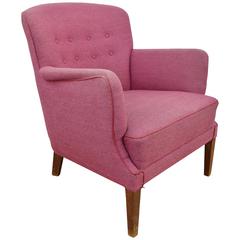 Mid-Century Vintage Danish Lounge Armchair Dusky Pink Upholstery, 1960s