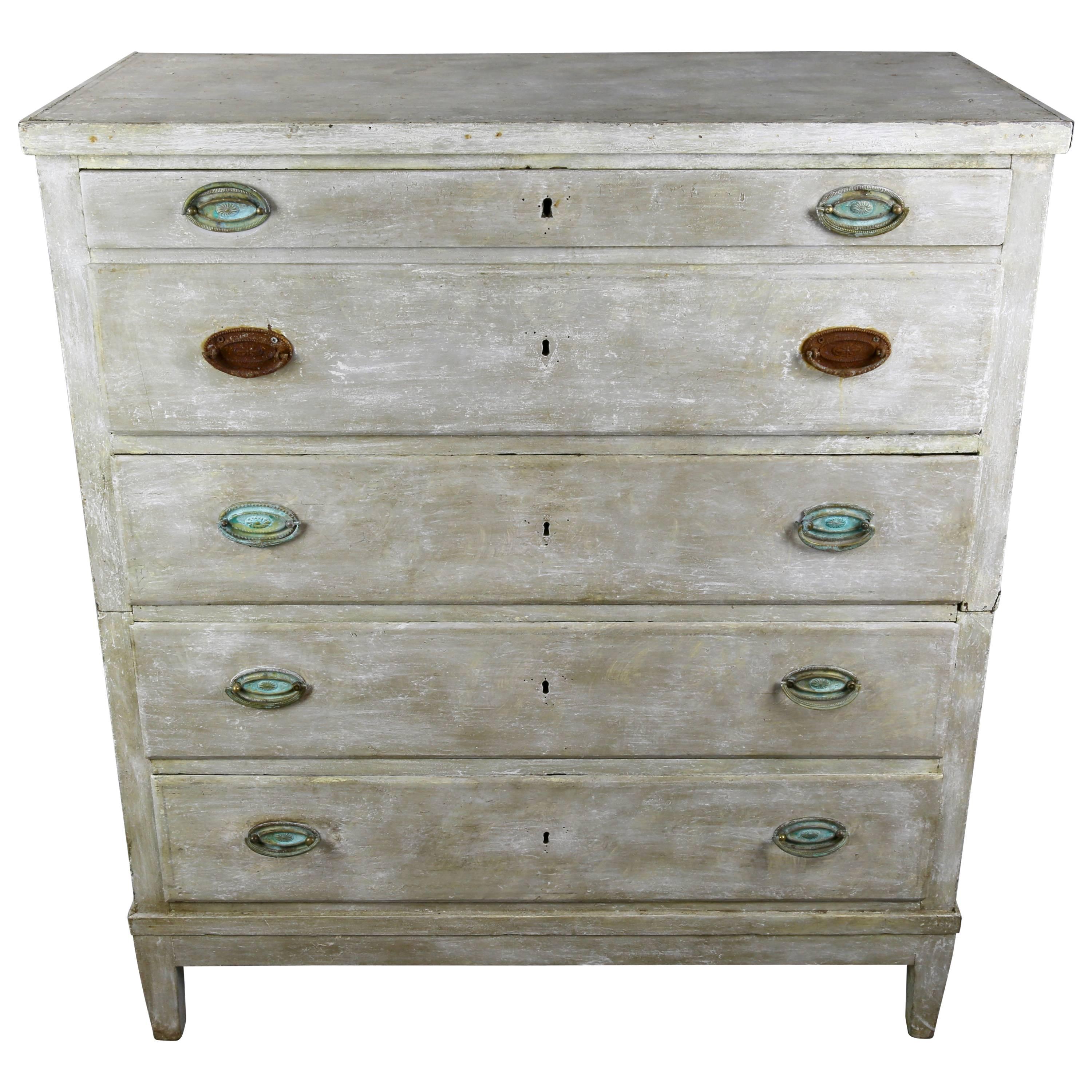 19th Century Provincial Grey Painted Swedish Chest of Drawers For Sale