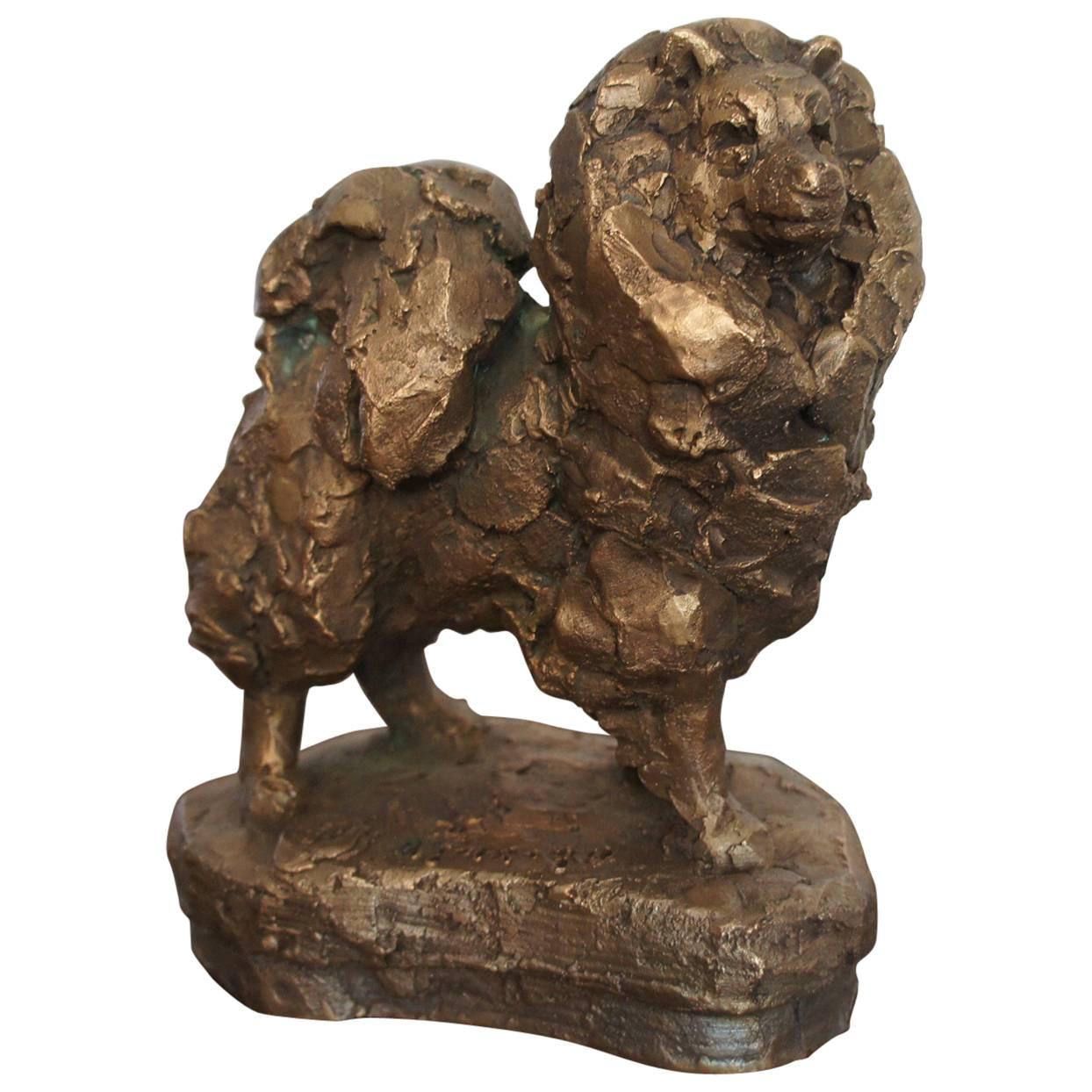 Good Quality 20th Century Bronze Spitz Dog Sculpture with Founders Mark