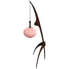 Fantastic "Mante Religieuse" Jean Rispall Floor Lamp with Rare Pink Lampshade