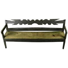 19th Century Primitive, Painted, Carpathian Mountains Bench with Zigzag Back