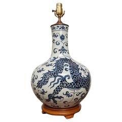 Blue and White Chinese Porcelain Dragon Vase Table Lamp