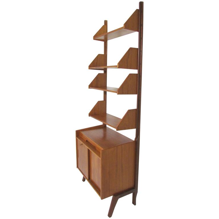 Danish Teak Free Standing Wall Shelving Book Case Unit in the Manner of