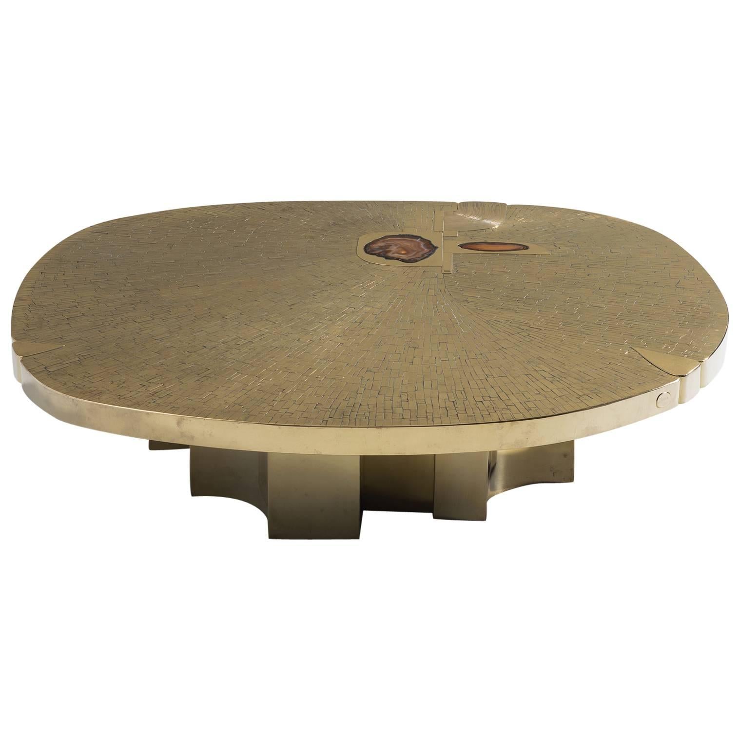 Jean Claude Dresse Brass Coffee Table with Agate Stones