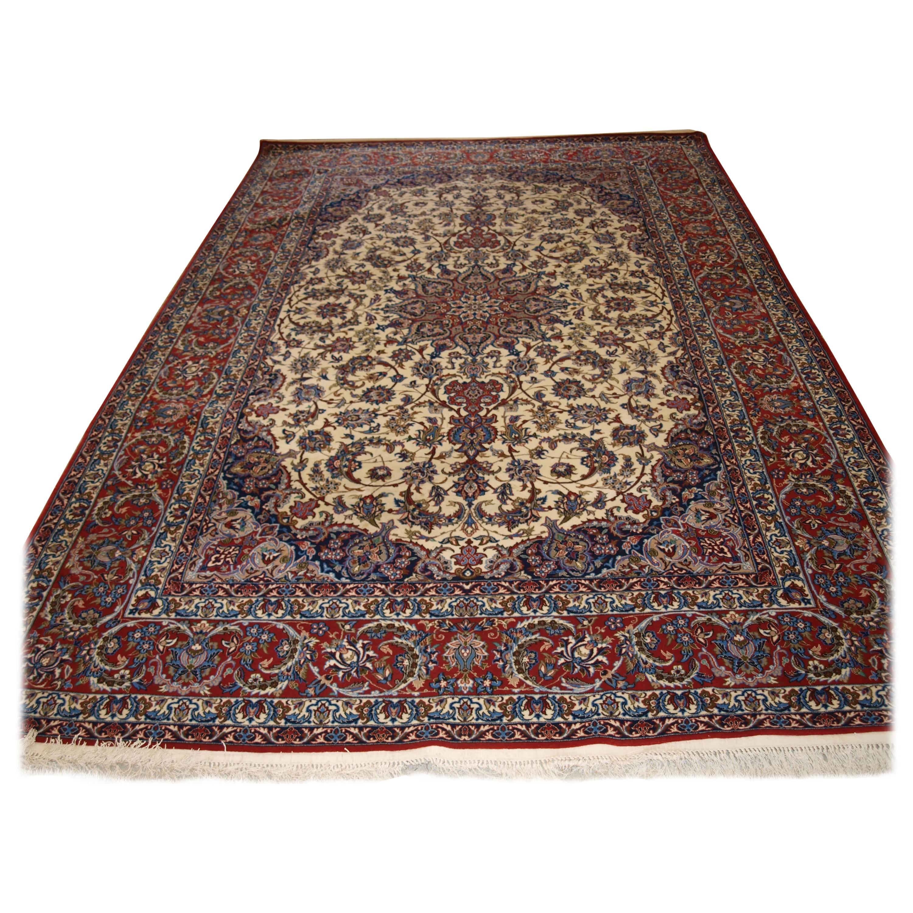 Old Persian Isfahan Carpet, Wool and Silk on a Very Fine Silk Foundation For Sale