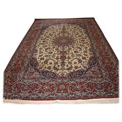 Old Persian Isfahan Carpet, Wool and Silk on a Very Fine Silk Foundation