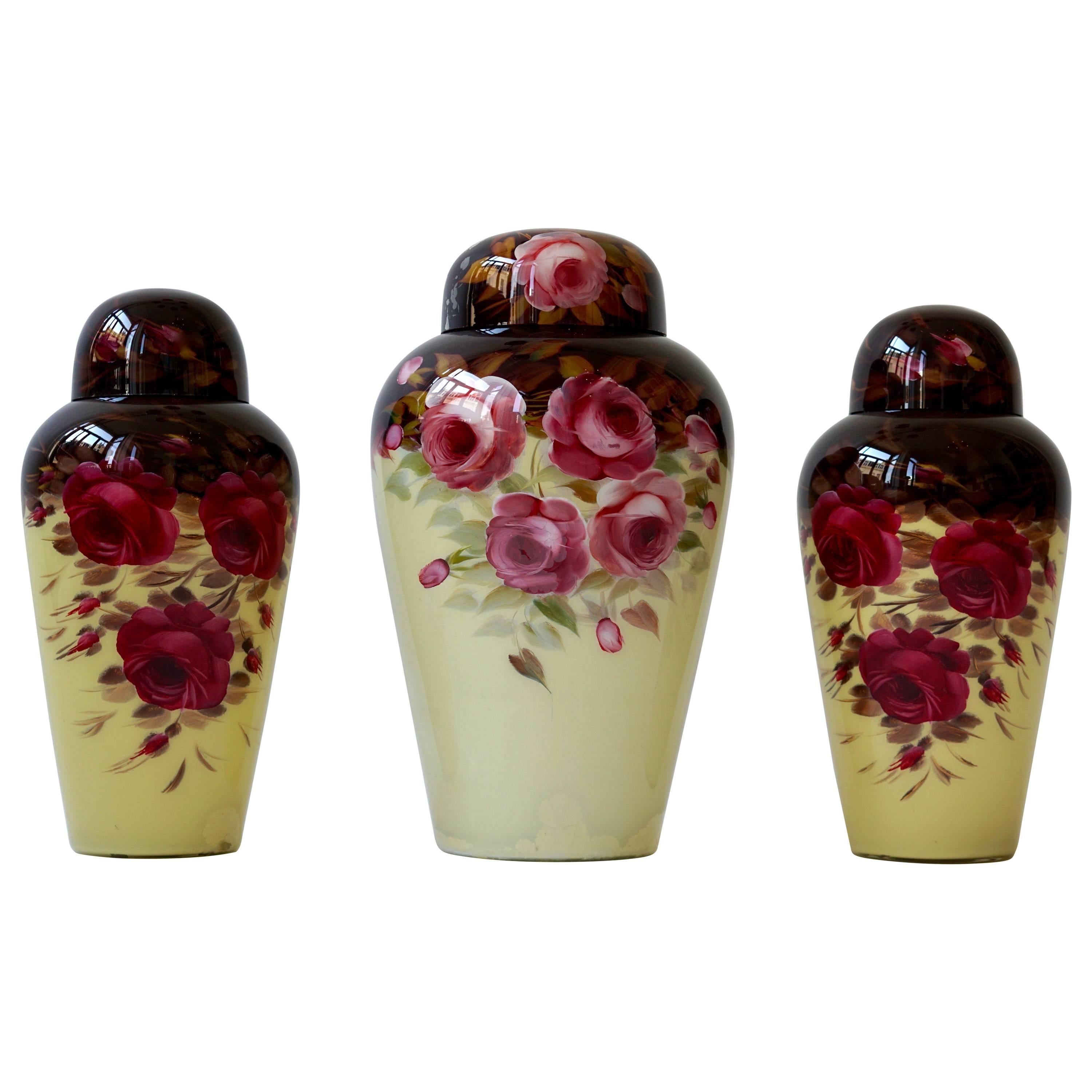 Set of Three Glass Art Deco Vases