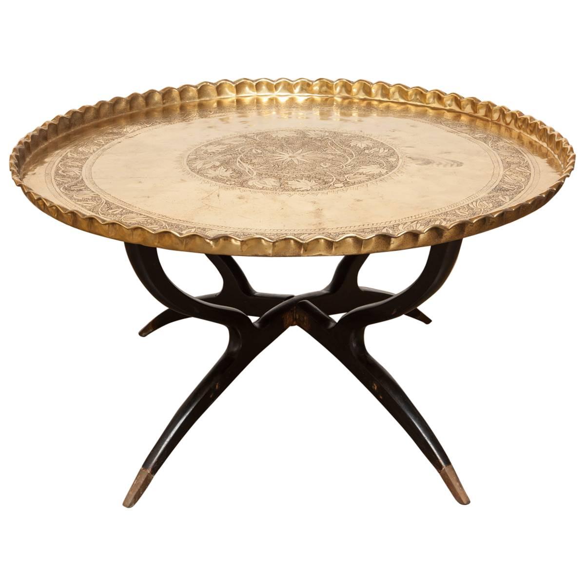 Mid-Century Moroccan Folding Brass Tray Table