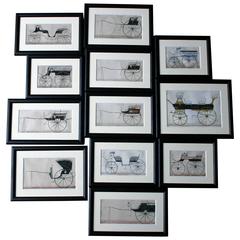 Decorative Group of 12 Framed, circa 1860s, Coach Building Carriage Designs