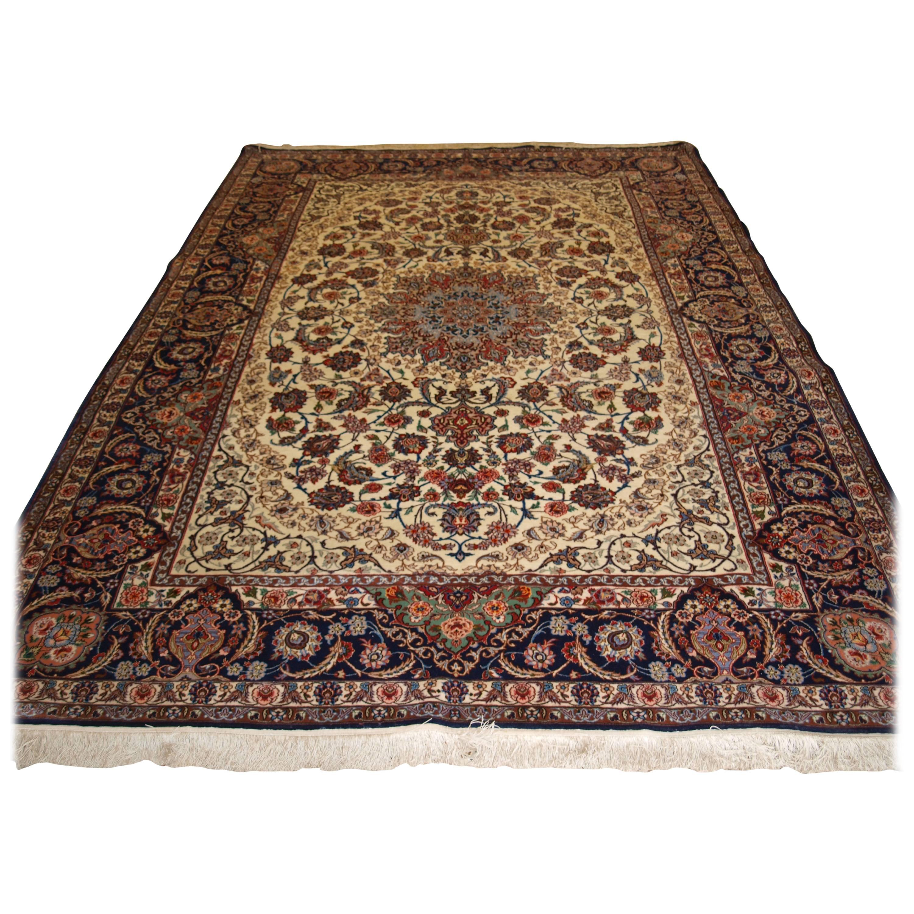 Old Persian Isfahan Carpet, Wool and Silk on a Very Fine Silk Foundation For Sale