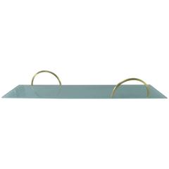 Long Glass Serving Tray with Brass Handles