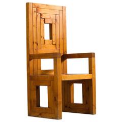 Sculptural Italian Armchair in Patinated Pinewood 11