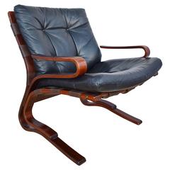 Mid-Century Retro Norwegian Westnofa Black Leather Lounge Easy Armchair, 1960s