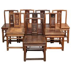 Antique Assembled Set of Eight 19th Century Carved Chinese Chairs