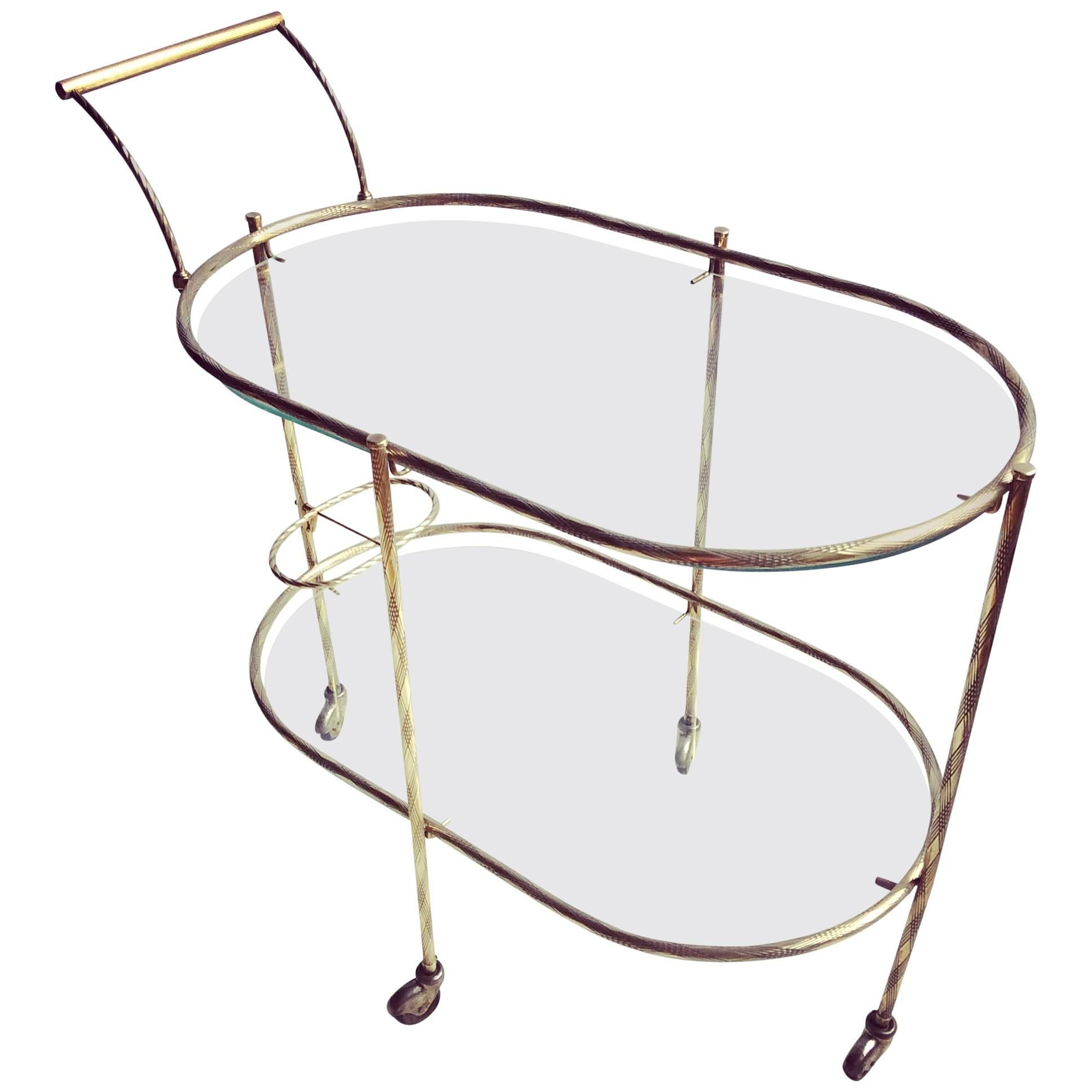 Delicate French Brass Drinks Trolley or Bar Cart