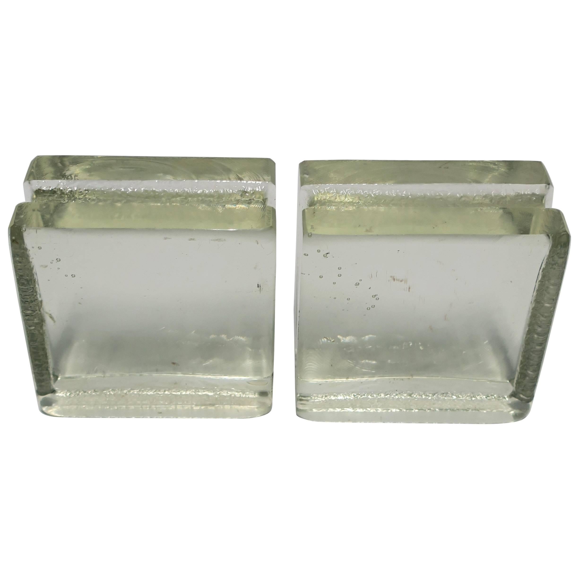 Pair of Modern Solid Glass-Block Bookends