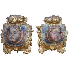 Pair of 17th Century Carved Polychrome and Giltwood Architectural Elements