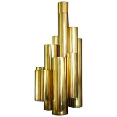 Vintage Sculptural Tubular Brass Candleholder in the Style of Gio Ponti for 5 candles