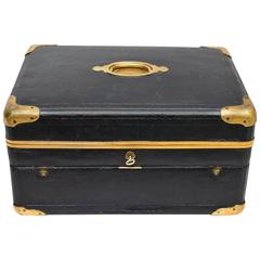 French Leather Box with Brass Mounts for Jewelry and Writing, circa 1900 Antique French Leather Box with Brass Mounts for Jewelry and Writing, circa 1900