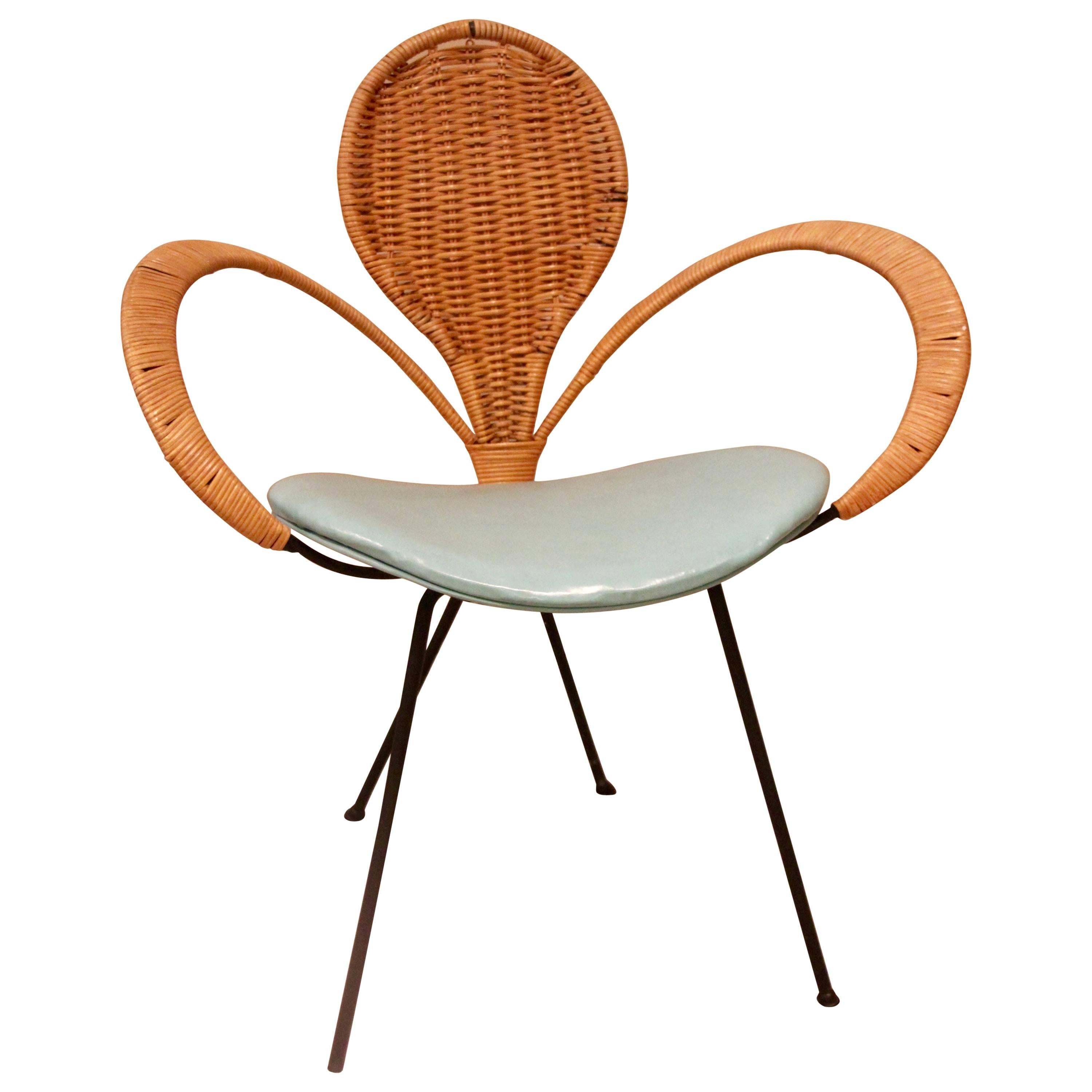 Mid-Century Style Rattan Ribbon Chair For Sale