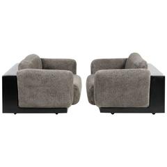 Unique Pair of 1970s Cini Boeri Fiberglass Sofas for Knoll in Teddy Bear Fur