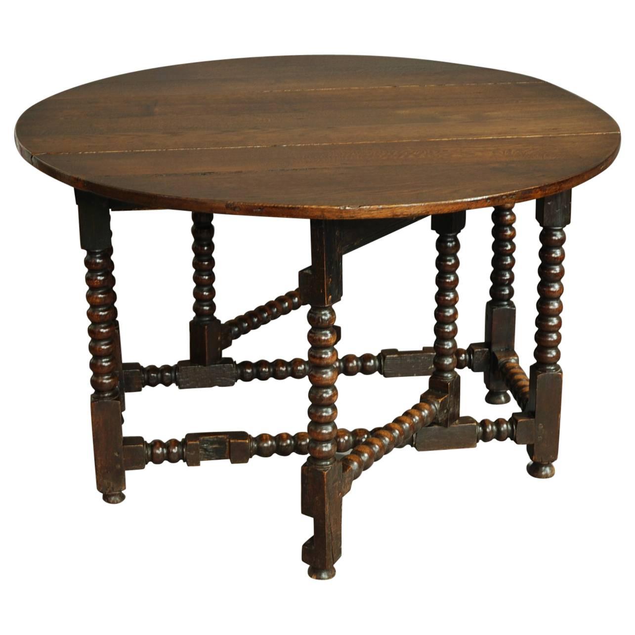 Large 17th Century Oak Gateleg Table with Bobbin Turned Legs For Sale