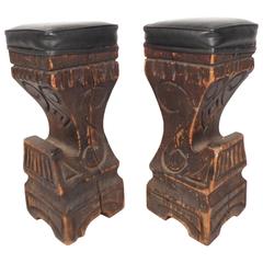 Mid-Century Modern Carved Tiki Bar Stools by Witco