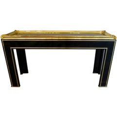 French Black Lacquered and Gilt Brass Console Table 10