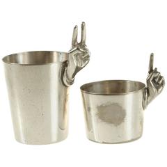 Pair of Vintage Silver Plated Figural One and Two Finger Shot Glasses