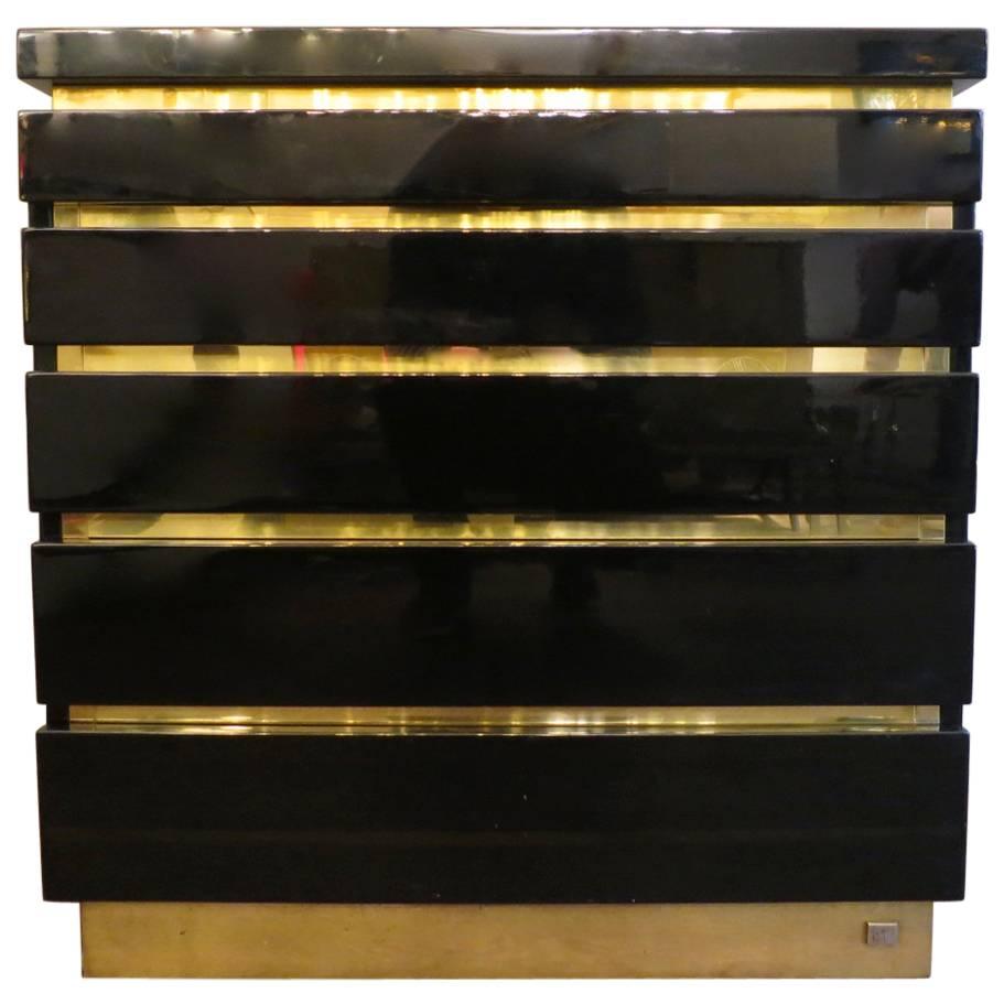 Black Lacquered and Brass Commode by J C Mahey