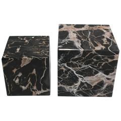 Pair of Vintage Black and White Marble Bookends or Pedestals