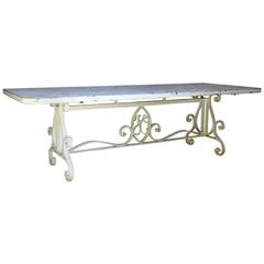 Large Monogrammed Art Deco Iron and Marble Dining Table, France, circa 1940s