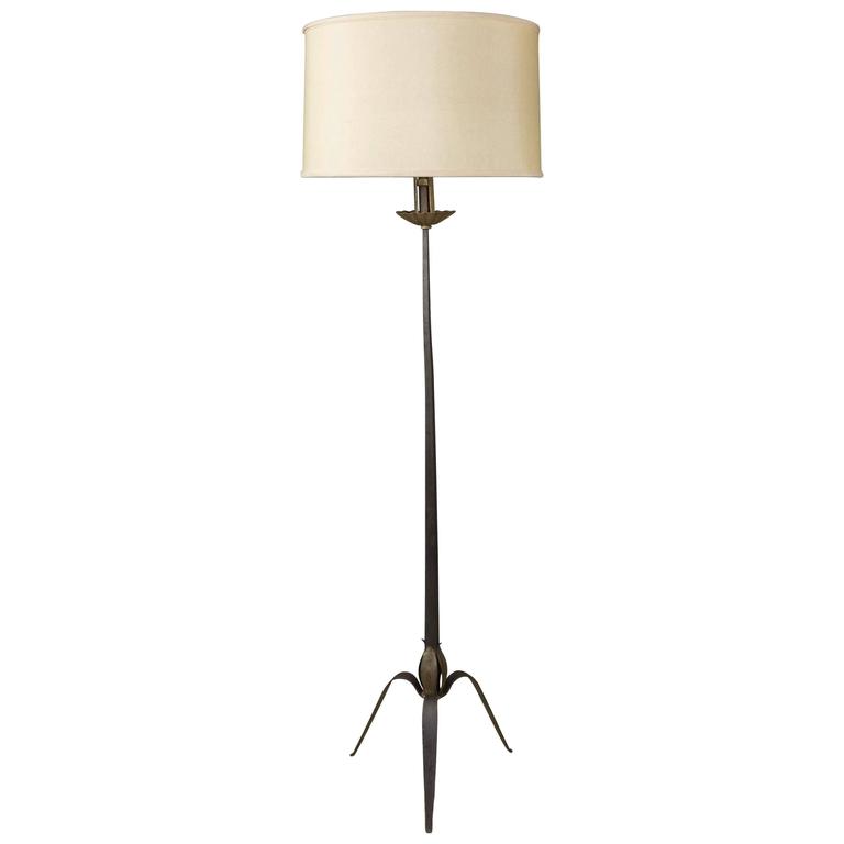 French 1940s Art Deco Style Tripod Base Floor Lamp With Gilt Accents French 1940s Art Deco Style Tripod Base Floor Lamp With Gilt Accents For