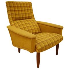 Mid-Century Retro Danish Teak and Wool Easy Lounge Armchair, 1960s-1970s Mid-Century Retro Danish Teak and Wool Easy Lounge Armchair, 1960s-1970s