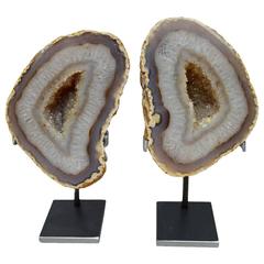 Pair of Agate Geodes on Custom-Made Stands