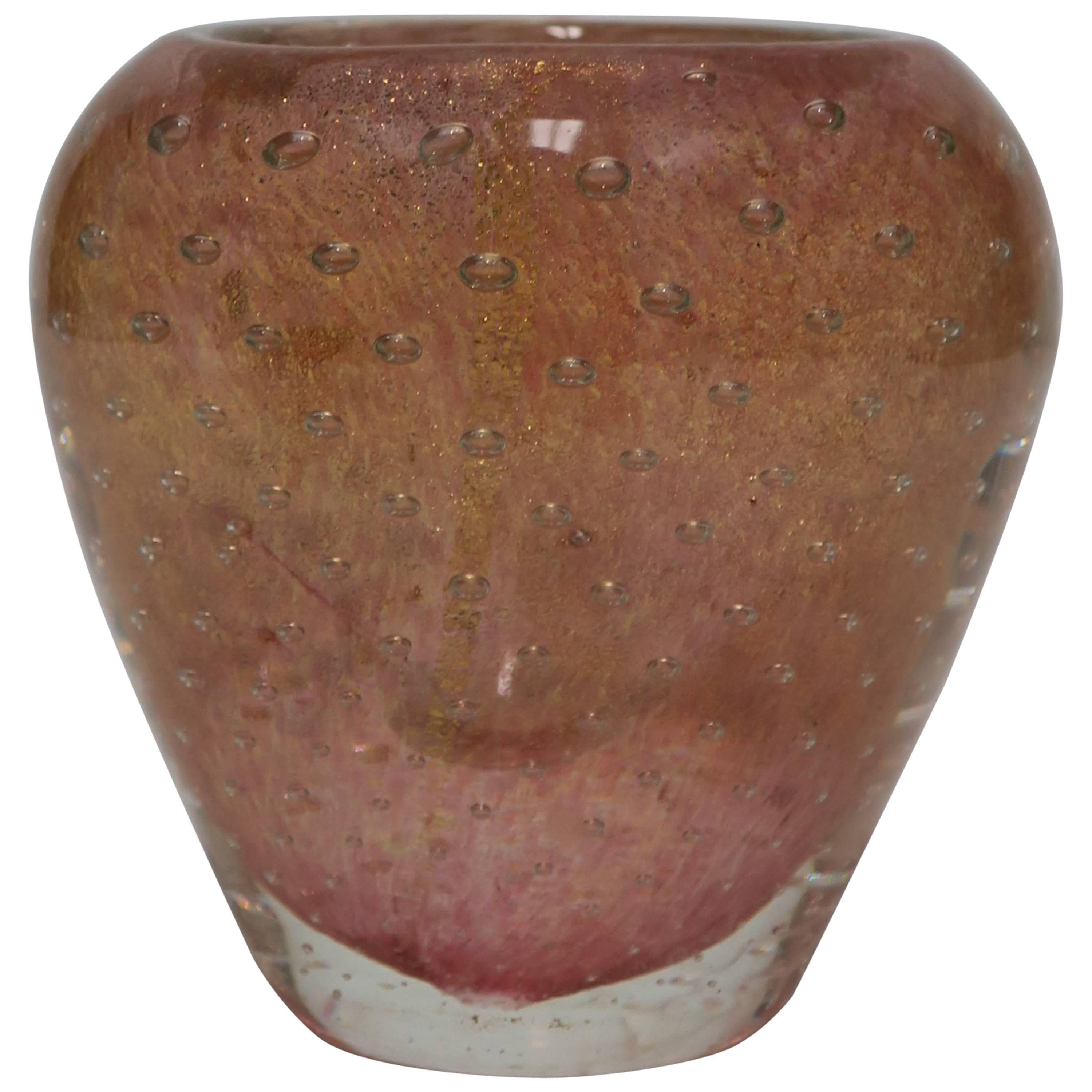 Vase aus italienischem Murano Barovier Toso-Kunstglas in Rosa und Gold Ombre Modern im Zustand „Gut“ im Angebot in New York, NY