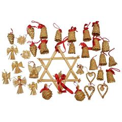 Collection of 33 Vintage Swedish Straw Christmas Tree Ornaments
