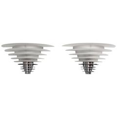 A Pair of Fine French Art Deco Chrome and Glass Wall Lights by Jean Perzel